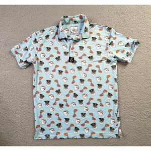 Snowman Golf Apparel Performance Polo Shirt Blue Yeti Police Donut Coffee Mens M